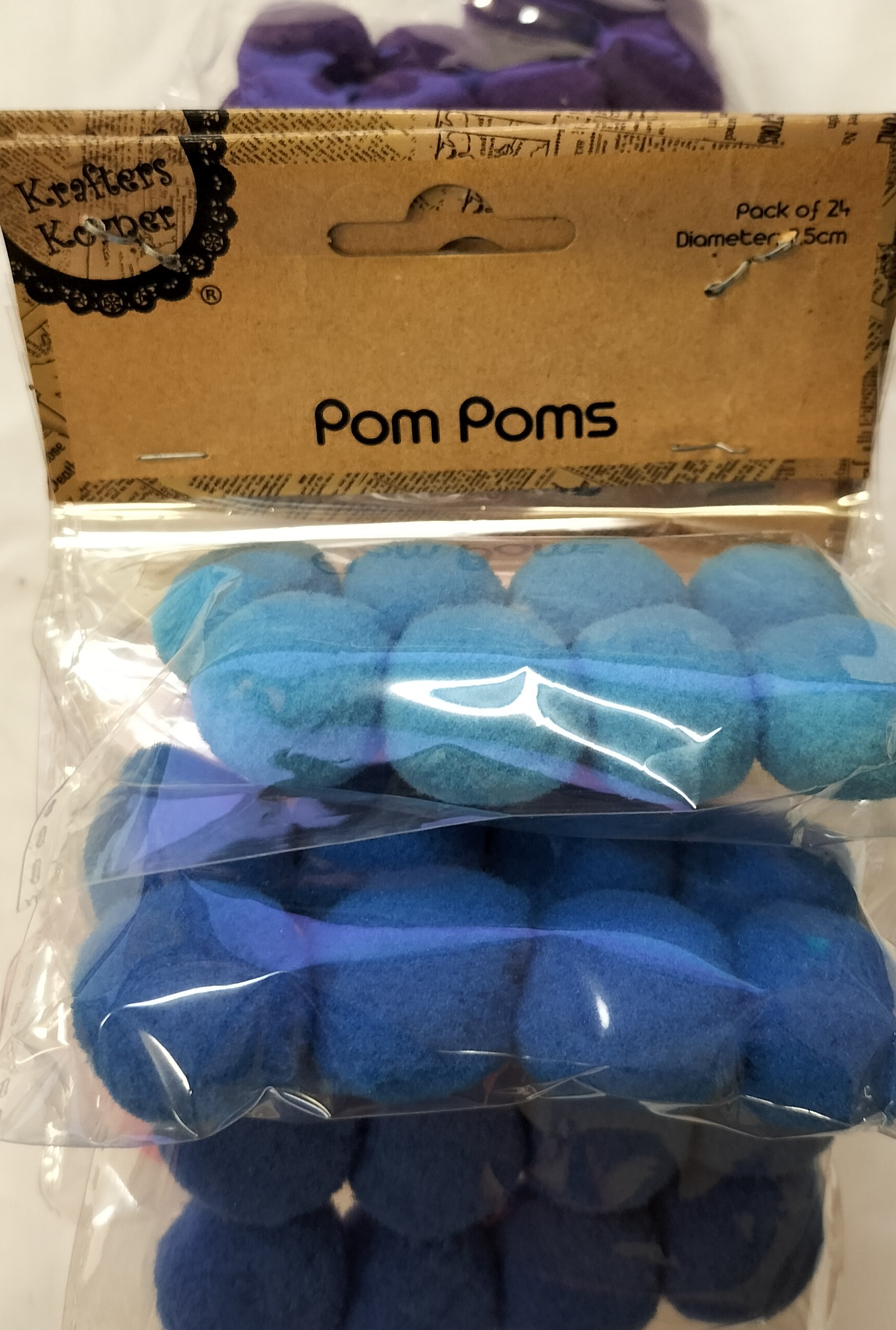 PomPom Tones 25mm Pk96 Tones of Grn,Purp,Pink,Blue